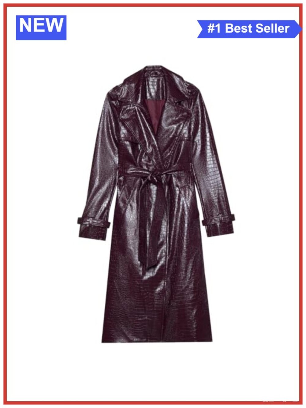 Faux PU Leather Trench Coat Belted Knee Length Women's Jacket